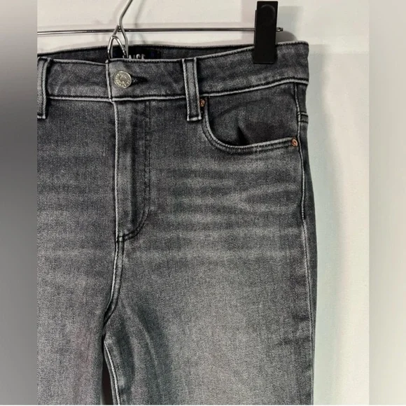 PAIGE Cindy High Rise Straight Leg Raw Hem Jeans Ash Black Gray 28 - Picture 6 of 12
